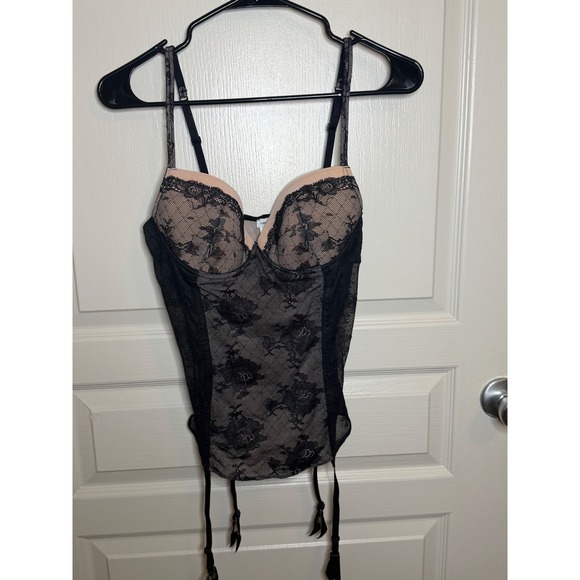Other - Intimissimi Size 4 US 36B/C Black Nude Floral Lace Bustier Corset Top w/ Garters